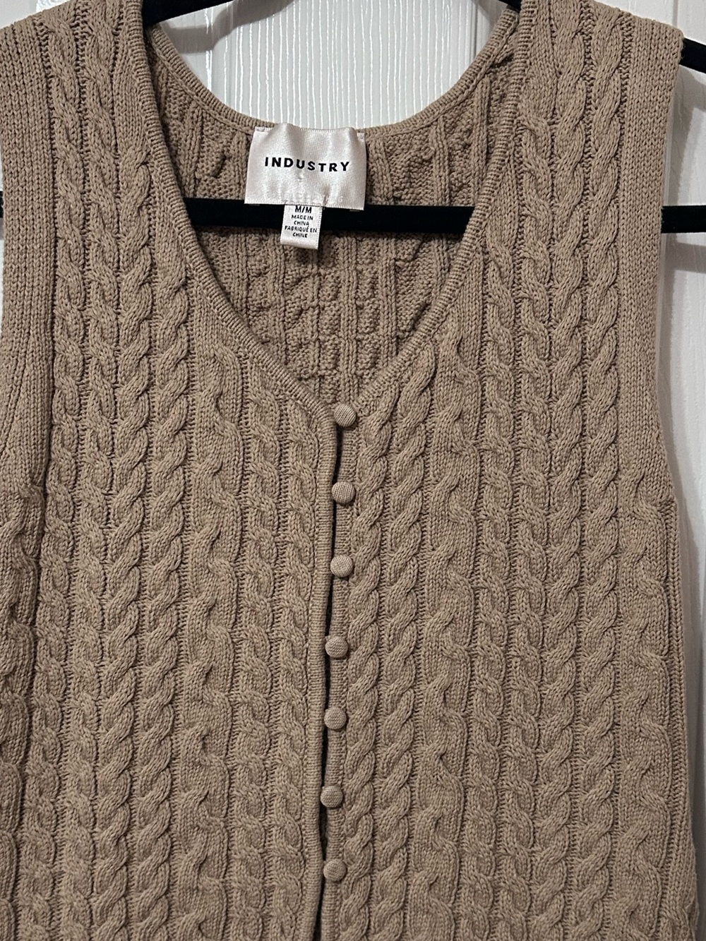INDUSTRY Taupe Cable-Knit Sleeveless Button Vest